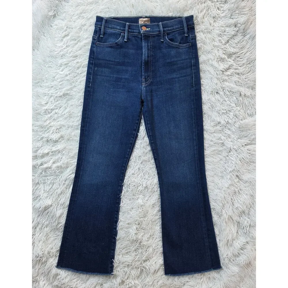 MOTHER Denim Hustler High Rise Flare Jeans Frayed Hem 28 / 6